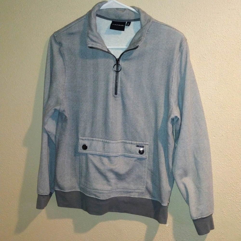 Tahari Cotton Blend Pullover with Snapped Pocket in Front M